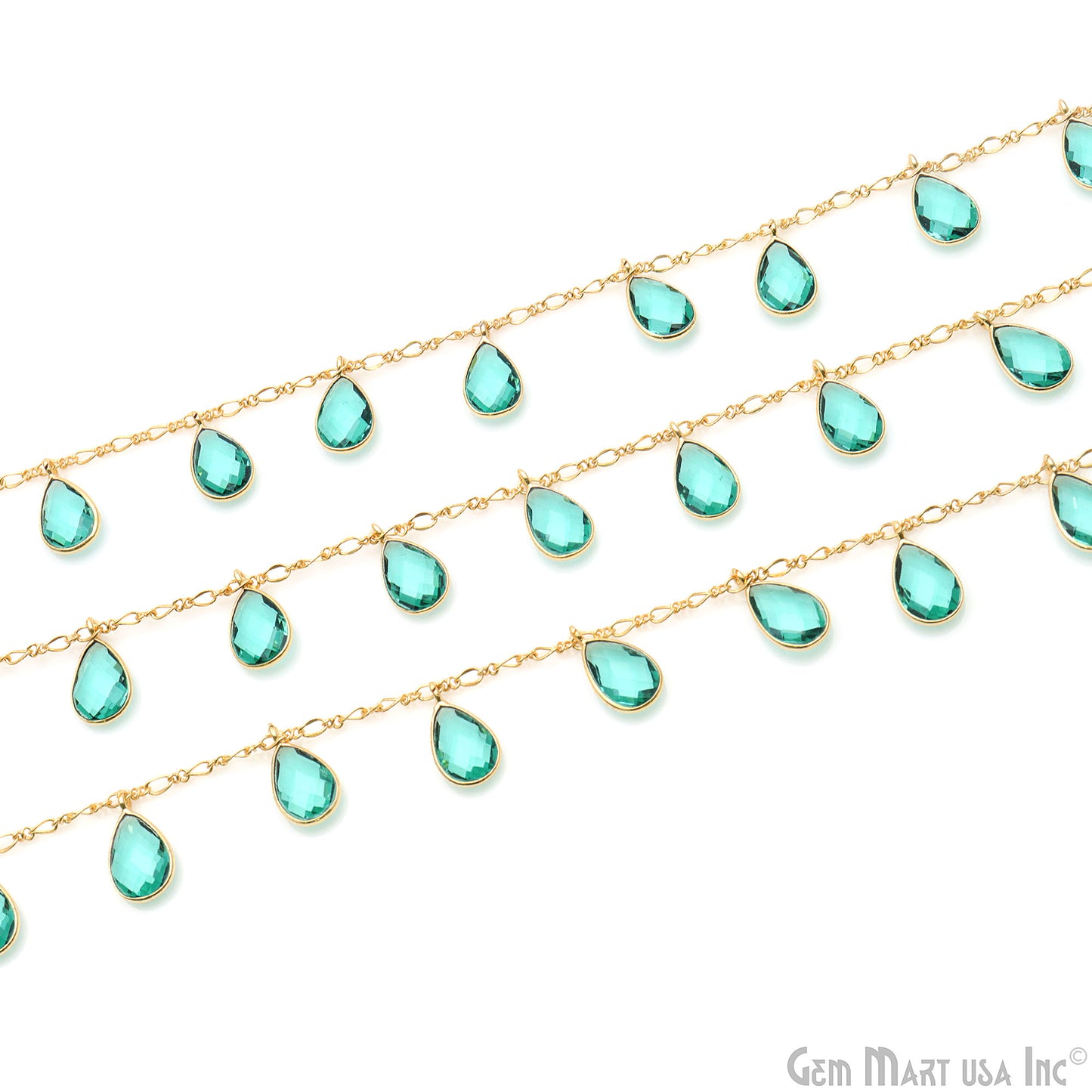 Paraiba Tourmaline Pears Gold Bezel Connector Dangle Rosary Chain