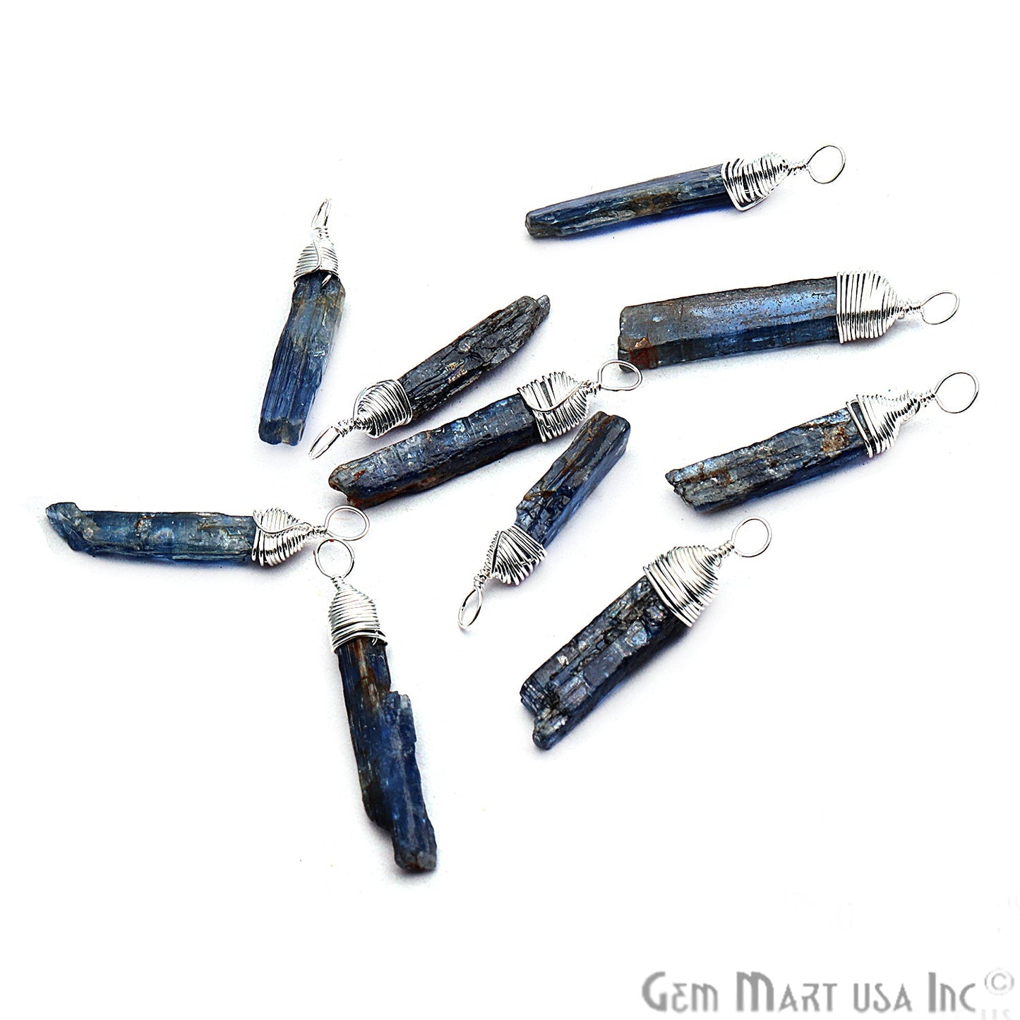 Kyanite Silver Wire Wrapped 30x4mm Jewelry Making Rough Shape Connector - GemMartUSA