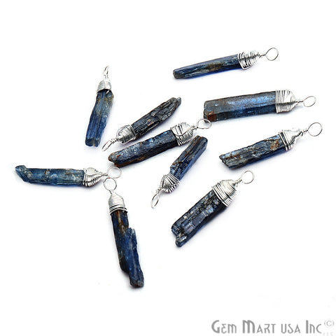 Kyanite Silver Wire Wrapped 30x4mm Jewelry Making Rough Shape Connector - GemMartUSA