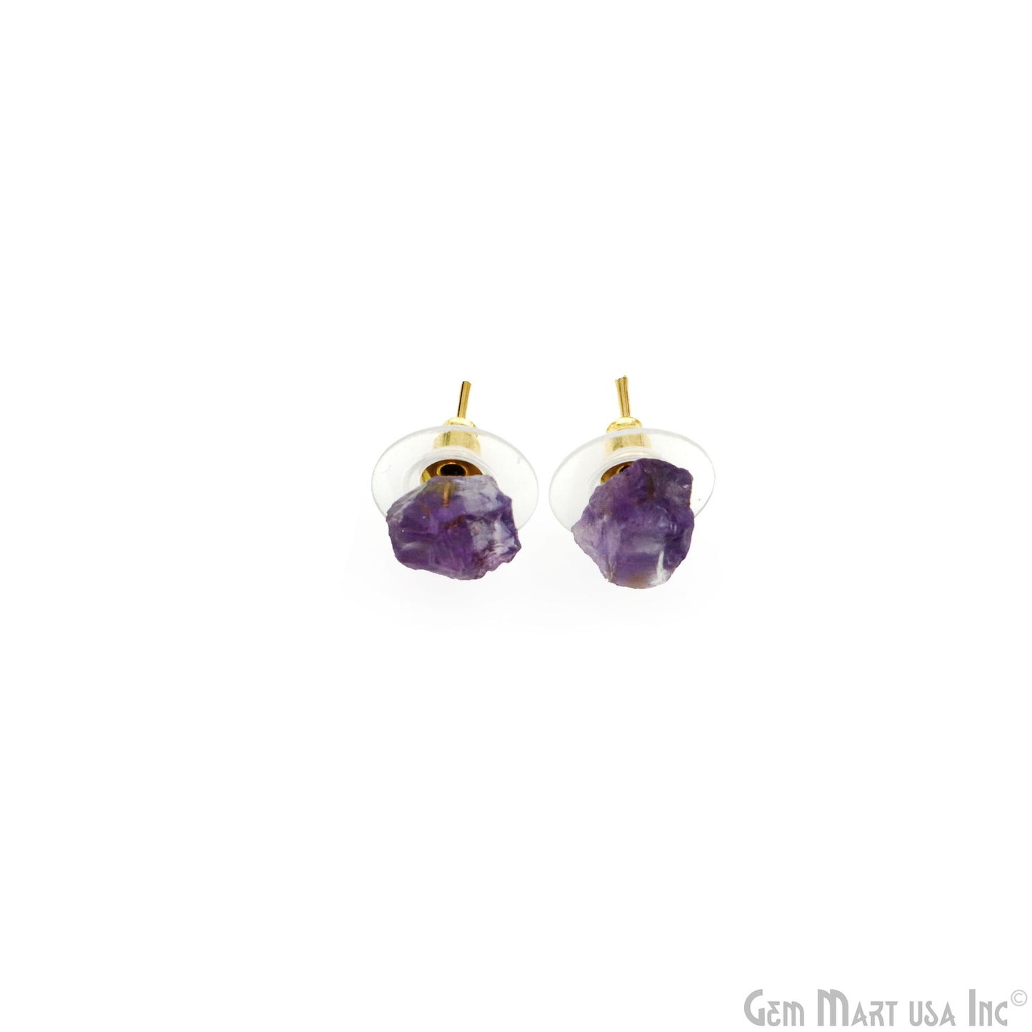 Natural Rough Gemstone 8x5mm Gold Plated Stud Earring