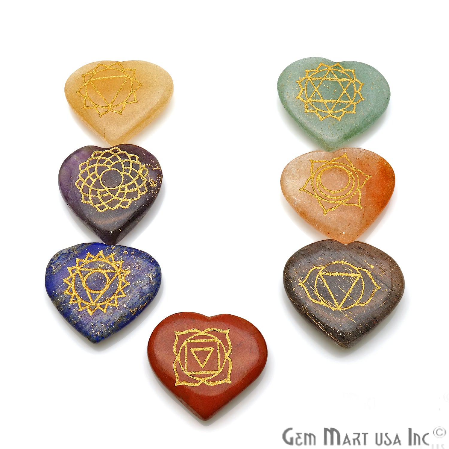 7 Chakra Lot, Healing Stones, Heart Spiritual Stones, Meditation Stones - GemMartUSA