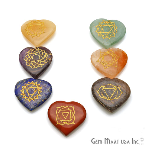 7 Chakra Lot, Healing Stones, Heart Spiritual Stones, Meditation Stones - GemMartUSA