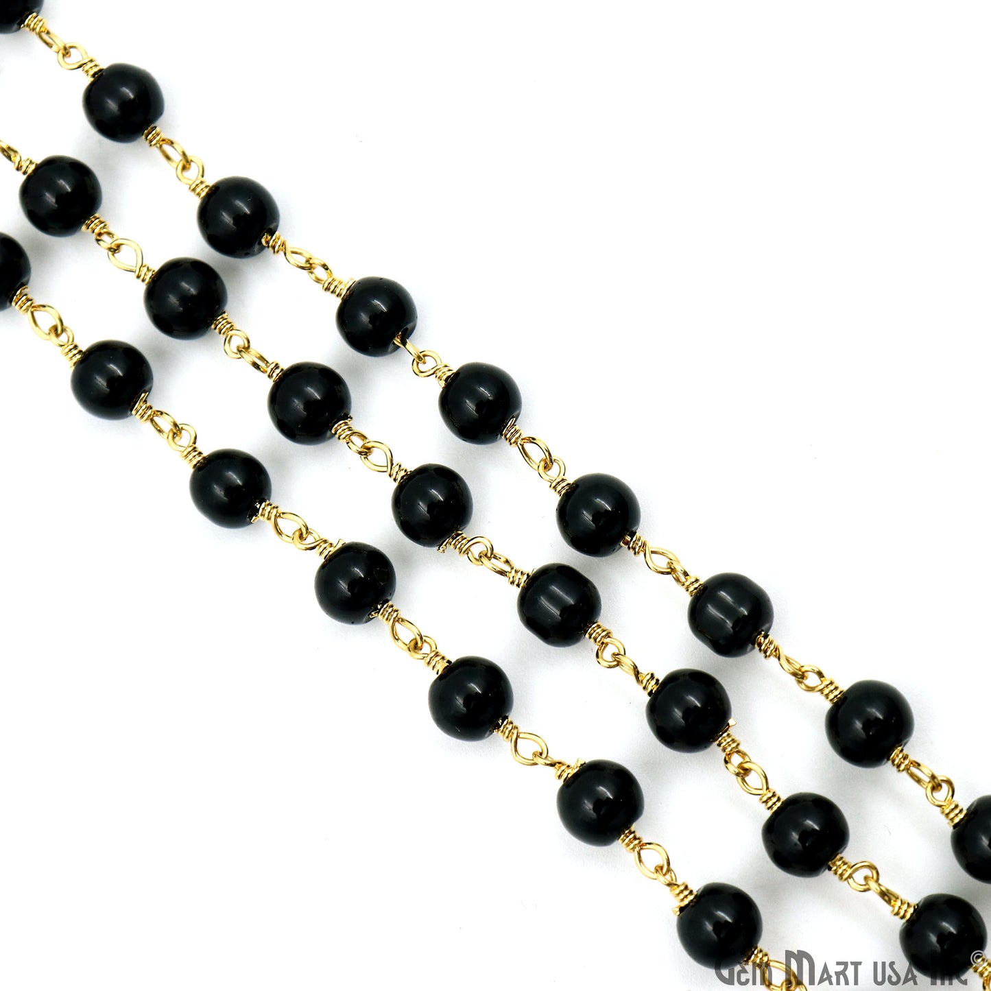 Black Tourmaline Cabochon Beads 6mm Gold Plated Gemstone Rosary Chain