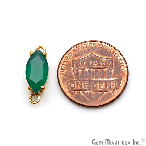 Green Onyx 6x12mm Marquise Gold Plated Prong Setting Gemstone Connector (Pick Bail) - GemMartUSA