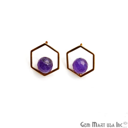 Amethyst Hexagon Shape Gold Finding 16x14mm Gold Plated Earring 1Pair - GemMartUSA