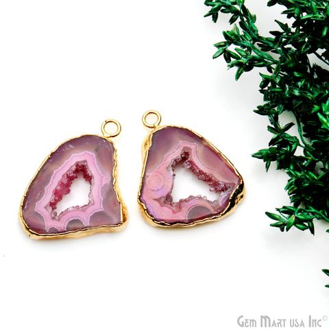 Agate Slice 33x25mm Organic Gold Electroplated Gemstone Earring Connector 1 Pair