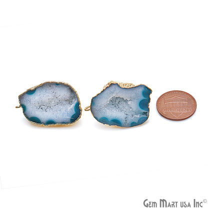 DIY Agate Slice Geode Druzy 22x32mm Gold Electroplated Loop Connector Studs Earrings - GemMartUSA