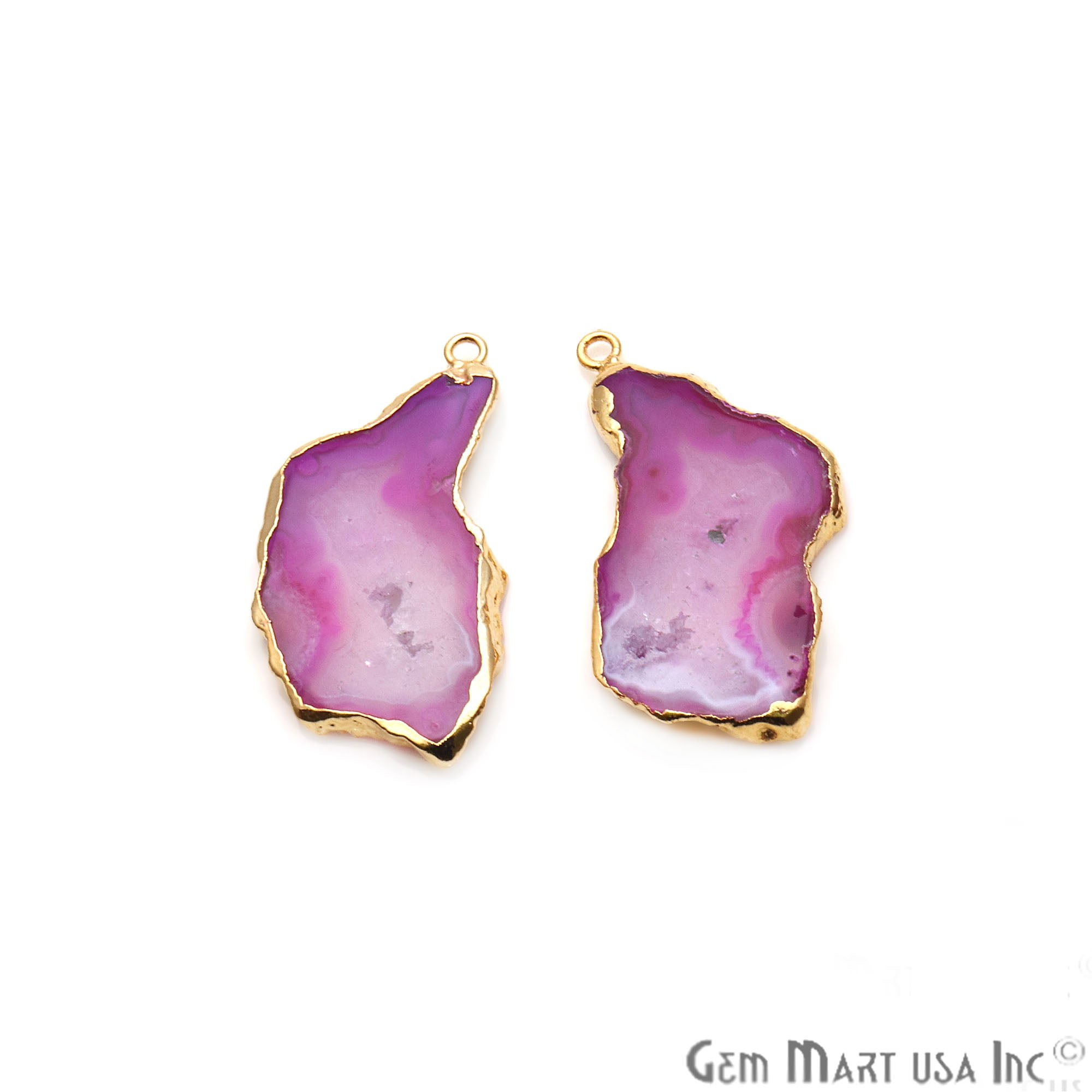 Agate Slice 38x18mm Organic Gold Electroplated Gemstone Earring Connector 1 Pair - GemMartUSA