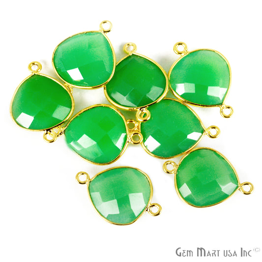 Clearance Sale Chrysoprase Chalcedony Heart 14mm Double Bail Gemstone Gold Bezel Connector