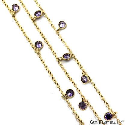 Amethyst Round 5mm Gold Plated Bezel Connector Dangle Rosary Chain