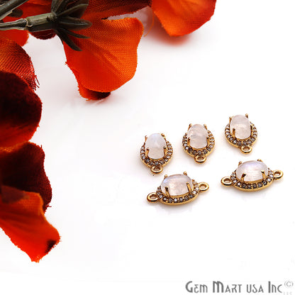 Rainbow Moonstone Cabochon & Cubic Zirconia 7x5mm Oval Gold Plated Double Bail Connector - GemMartUSA