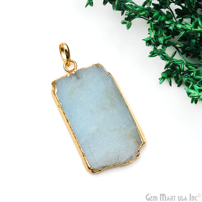 Aquamarine Free Form shape 43x23mm Gold Electroplated Gemstone Single Bail Pendant