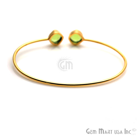 Gold Plated 8mm Cushion Double Stone Adjustable Bangle Bracelet (Choose Gemstone) - GemMartUSA