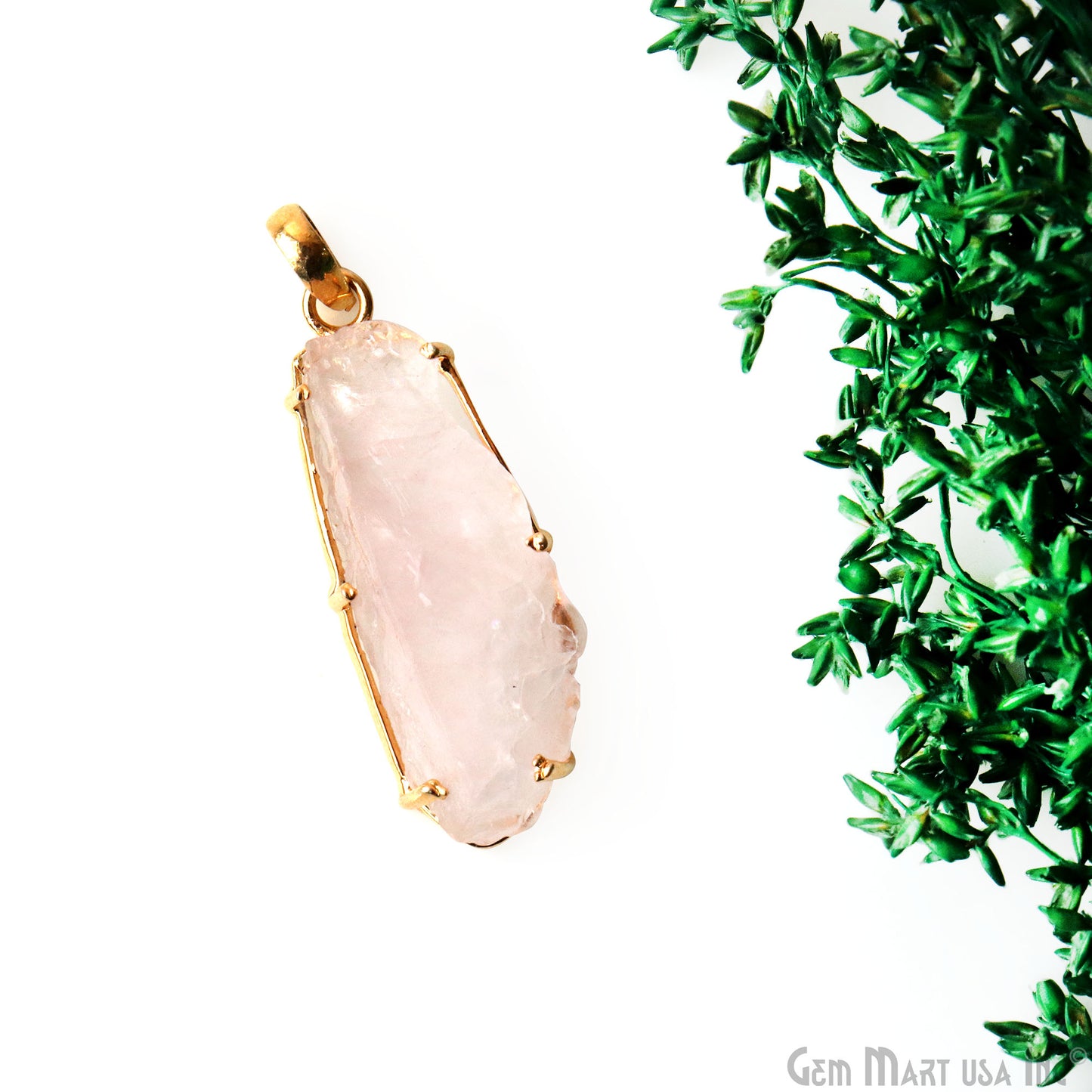 Natural Morganite Organic 42x15mm Gold Plated Prong Setting Single Bail Gemstone Pendant