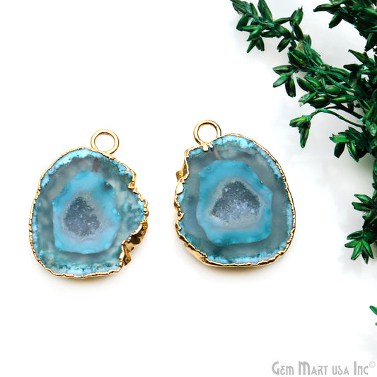 Geode Druzy 20x28mm Organic Gold Electroplated Single Bail Gemstone Earring Connector 1 Pair