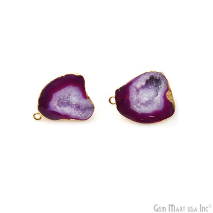 DIY Agate Slice Geode Druzy 27x21mm Gold Electroplated Loop Connector Studs Earrings