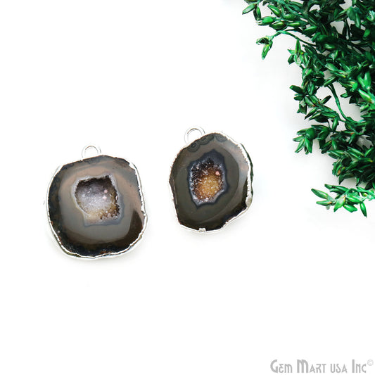 Geode Druzy 26x23mm Organic Silver Electroplated Single Bail Gemstone Earring Connector 1 Pair