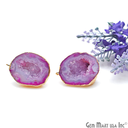 DIY Agate Slice Geode Druzy 24x31mm Gold Electroplated Loop Connector Studs Earrings - GemMartUSA