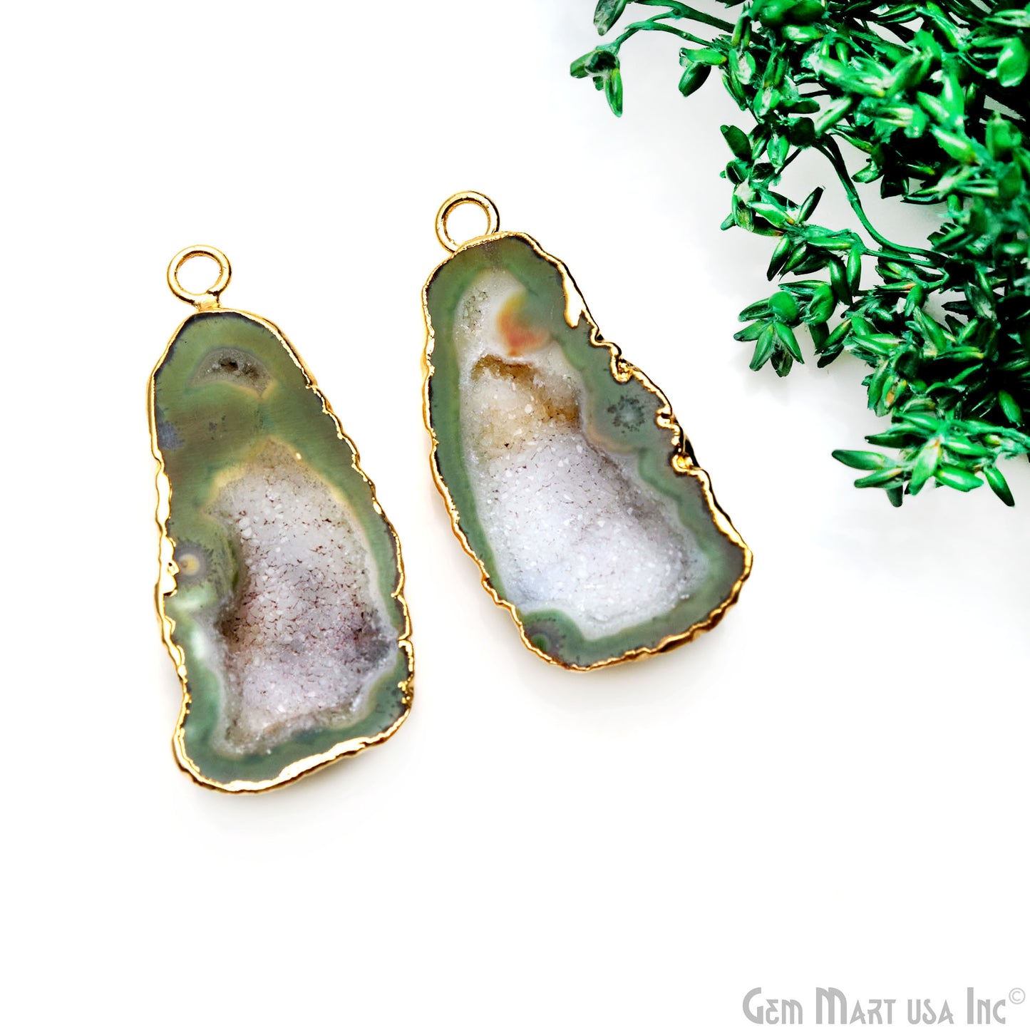 Geode Druzy 41x17mm Organic Gold Electroplated Single Bail Gemstone Earring Connector 1 Pair