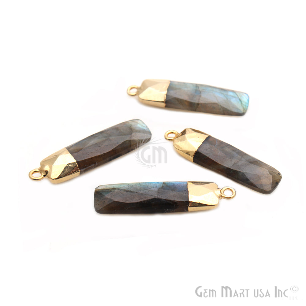 Labradorite 8X32mm Rectangle Gold Electroplated Single Bail Gemstone Connector - GemMartUSA