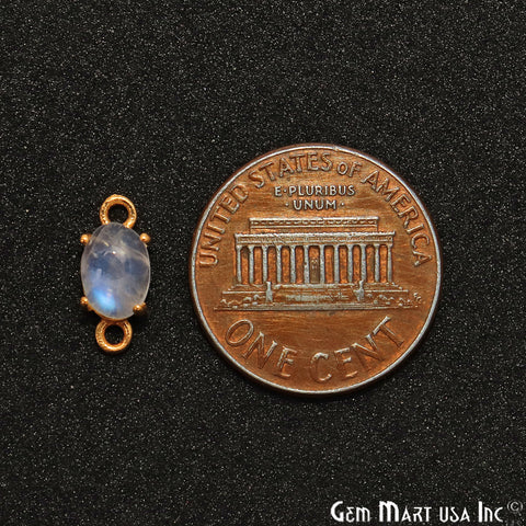 Rainbow Moonstone Cabochon 11x5mm Oval Prong Gold Plated Bail Connector - GemMartUSA