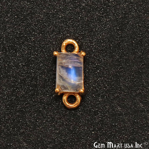 Rainbow Moonstone Cabochon Rectangle Prong Gold Plated Bail Connector - GemMartUSA