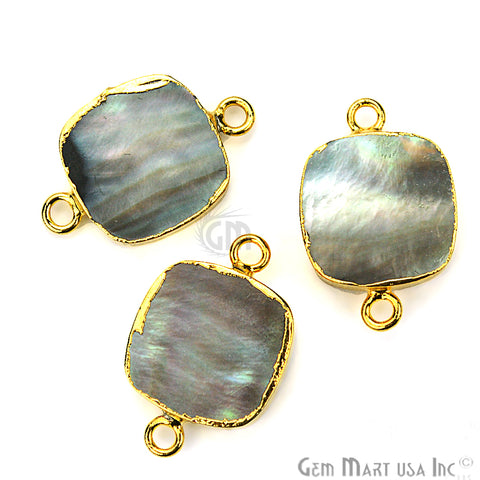 Abalone 14mm Square Shape Gold Electroplated Double Bail Gemstone Connector - GemMartUSA