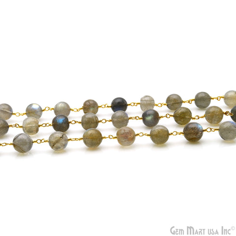 Labradorite Cabochon 8-9mm Gold Wire Wrapped Rosary Chain