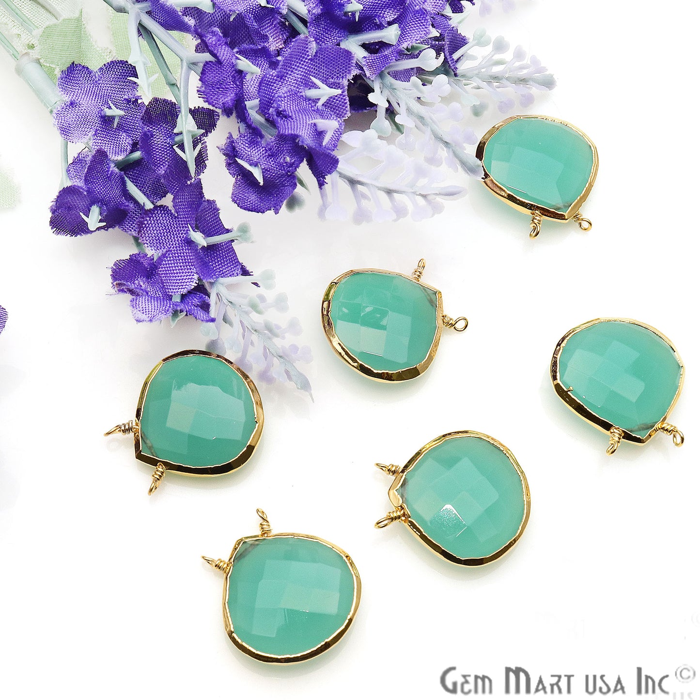 Gemstone 22x20mm Heart Shape Gold Electroplated Connector