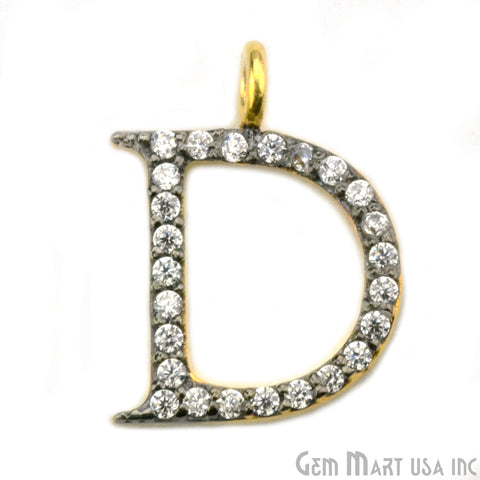 D' Alphabet Charm CZ Pave Gold Vermeil Charm for Bracelet & Pendants - GemMartUSA
