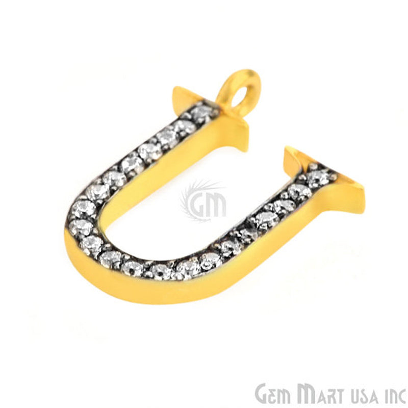 U' Alphabet Charm CZ Pave Gold Vermeil Charm for Bracelet & Pendants - GemMartUSA