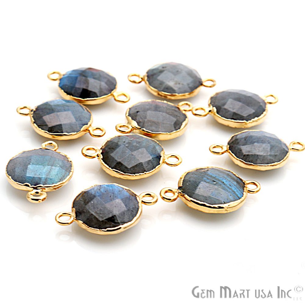 Labradorite 14mm Round Gold Electroplated Gemstone Connector (Pick Lot Size) - GemMartUSA