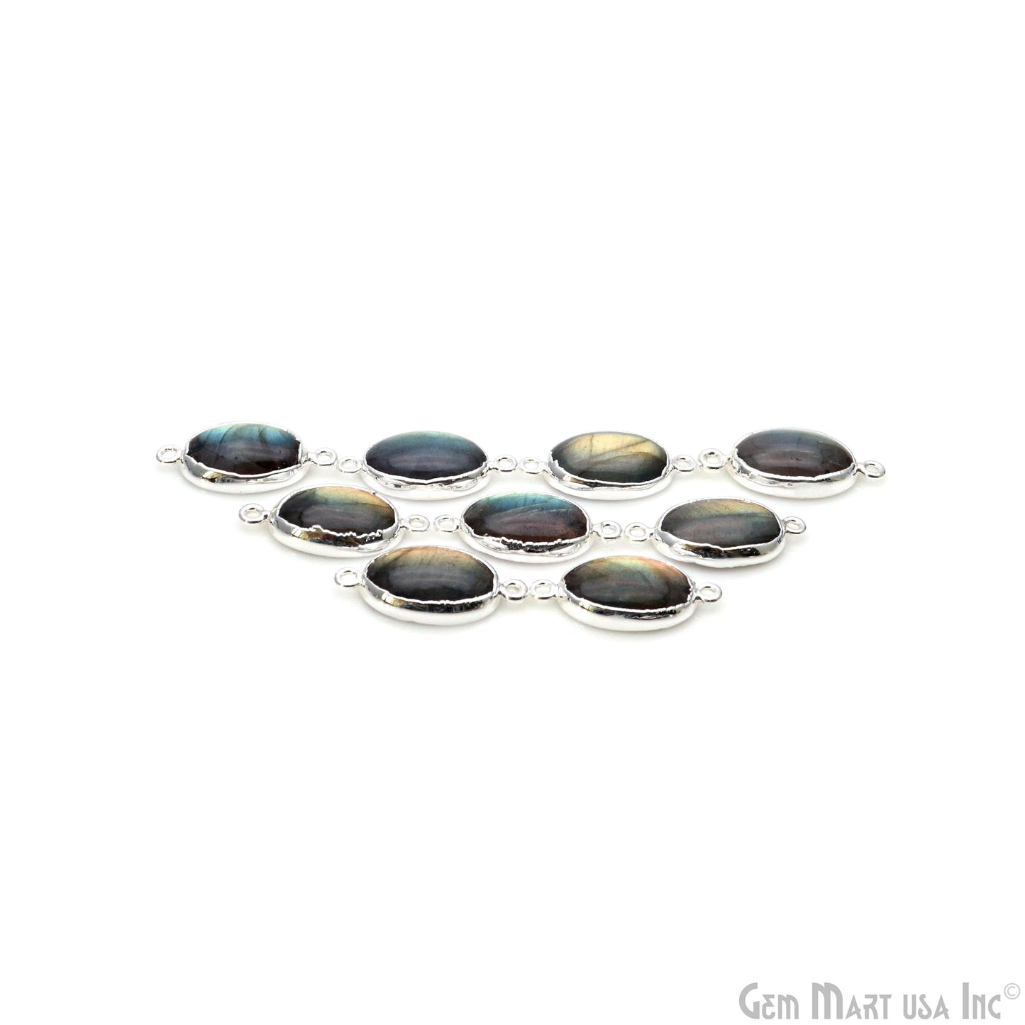 Flashy Labradorite 27x13mm Cabochon Oval Double Bail Silver Electroplated Gemstone Connector