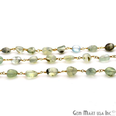 Fluorite Tumble Beads 10x6mm Gold Plated Wire Wrapped Rosary Chain - GemMartUSA