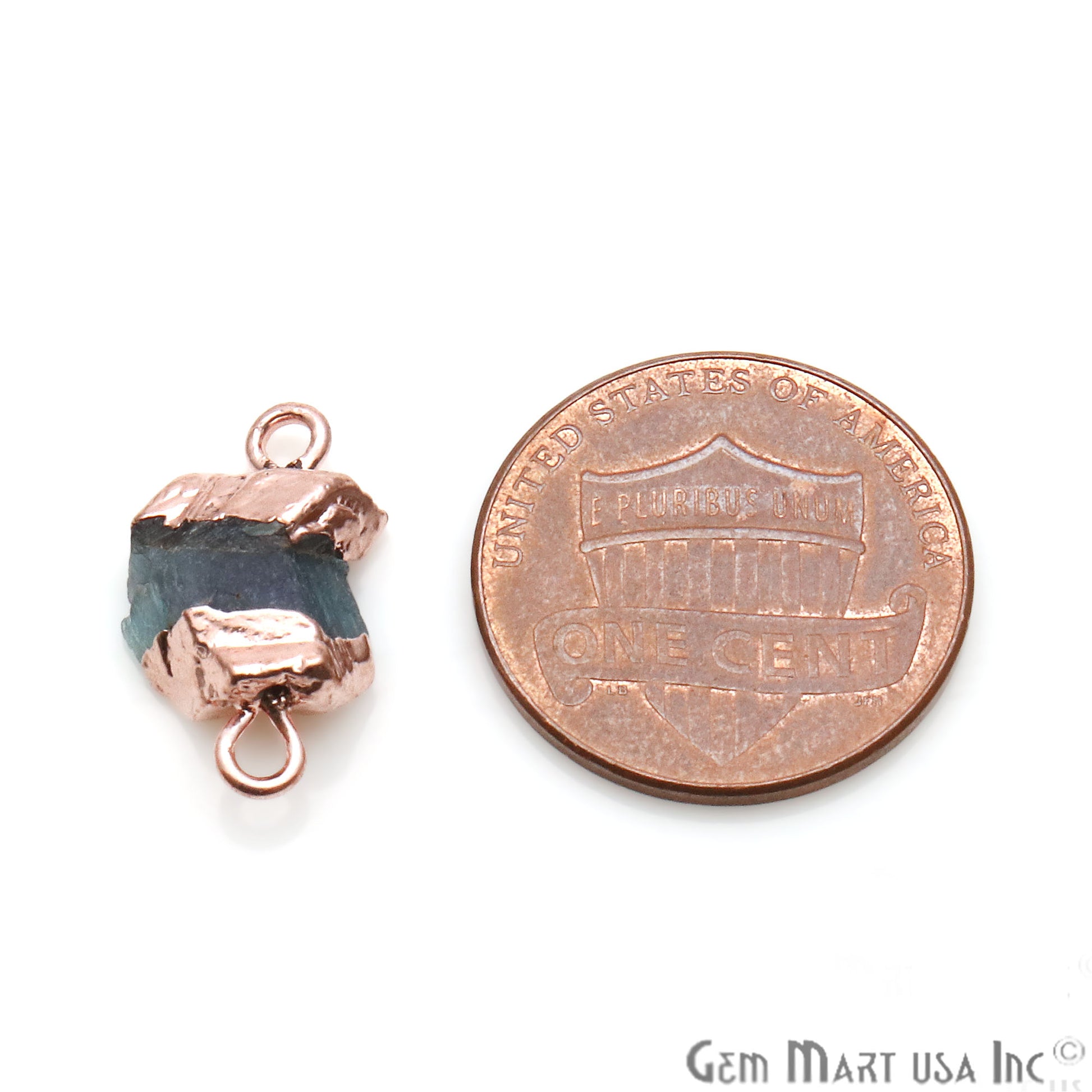 Rough Fluorite Organic 18x10mm Single Bail Rose Gold Electroplated Pendant Connector - GemMartUSA