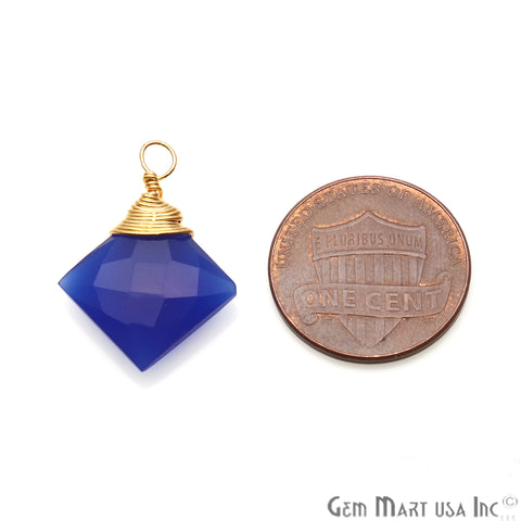 Blue Chalcedony Square 12mm Gold Plated Wire Wrapped Gemstone Connector - GemMartUSA