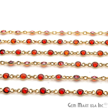 Garnet Gemstone Bezeled 4mm Round Gold Plated Continuous Connector Chain - GemMartUSA