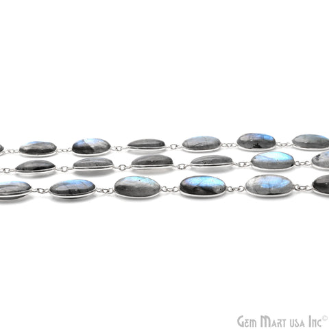 Labradorite Cabochon Oval 9x18mm Silver Plated Continuous Connector Chains
