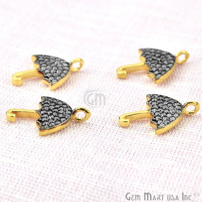 Cubic Zircon Pave 'Umbrella' Gold Vermeil Charm For Bracelet & Pendants - GemMartUSA