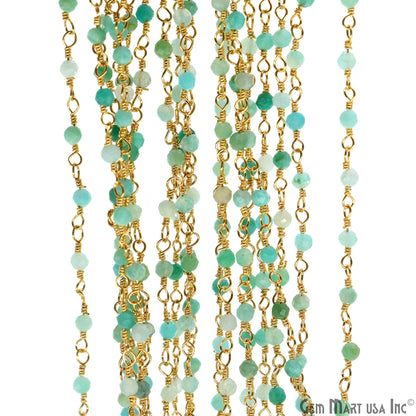 Amazonite 2-2.5mm Tiny Beads Gold Plated Wire Wrapped Rosary Chain