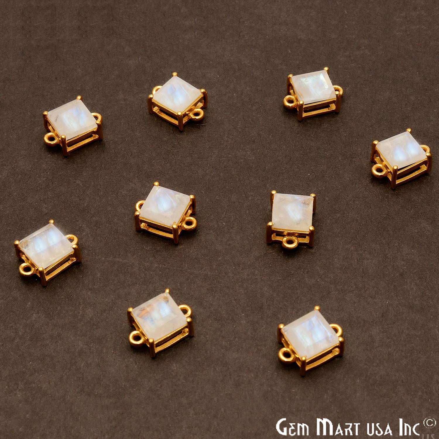 Rainbow Moonstone Prong Setting Gold Plated Flashy Gemstone Connector - GemMartUSA