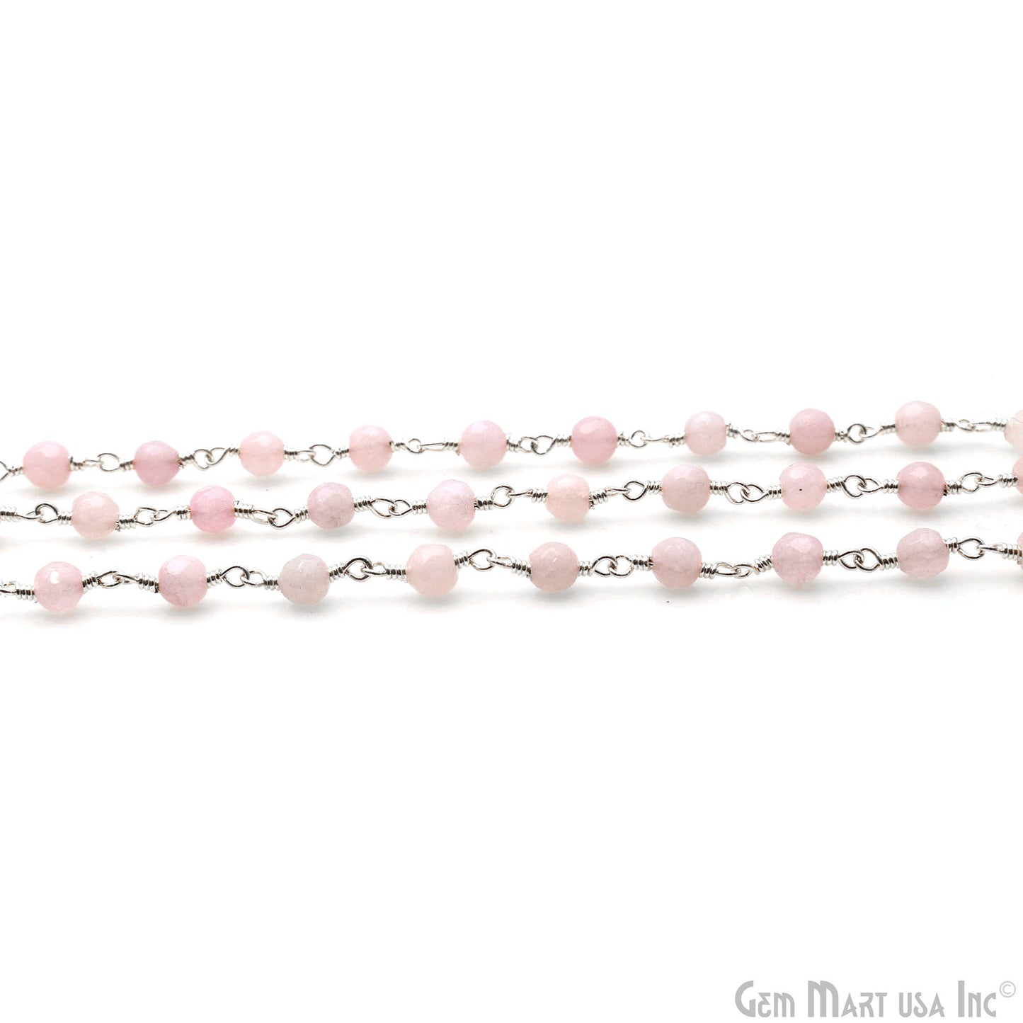 Light Pink Jade Faceted Beads 4mm Silver Plated Wire Wrapped Rosary Chain