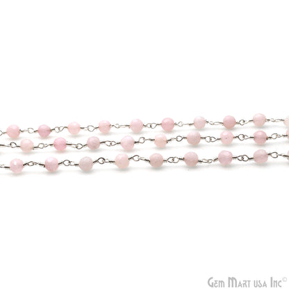 Light Pink Jade Faceted Beads 4mm Silver Plated Wire Wrapped Rosary Chain