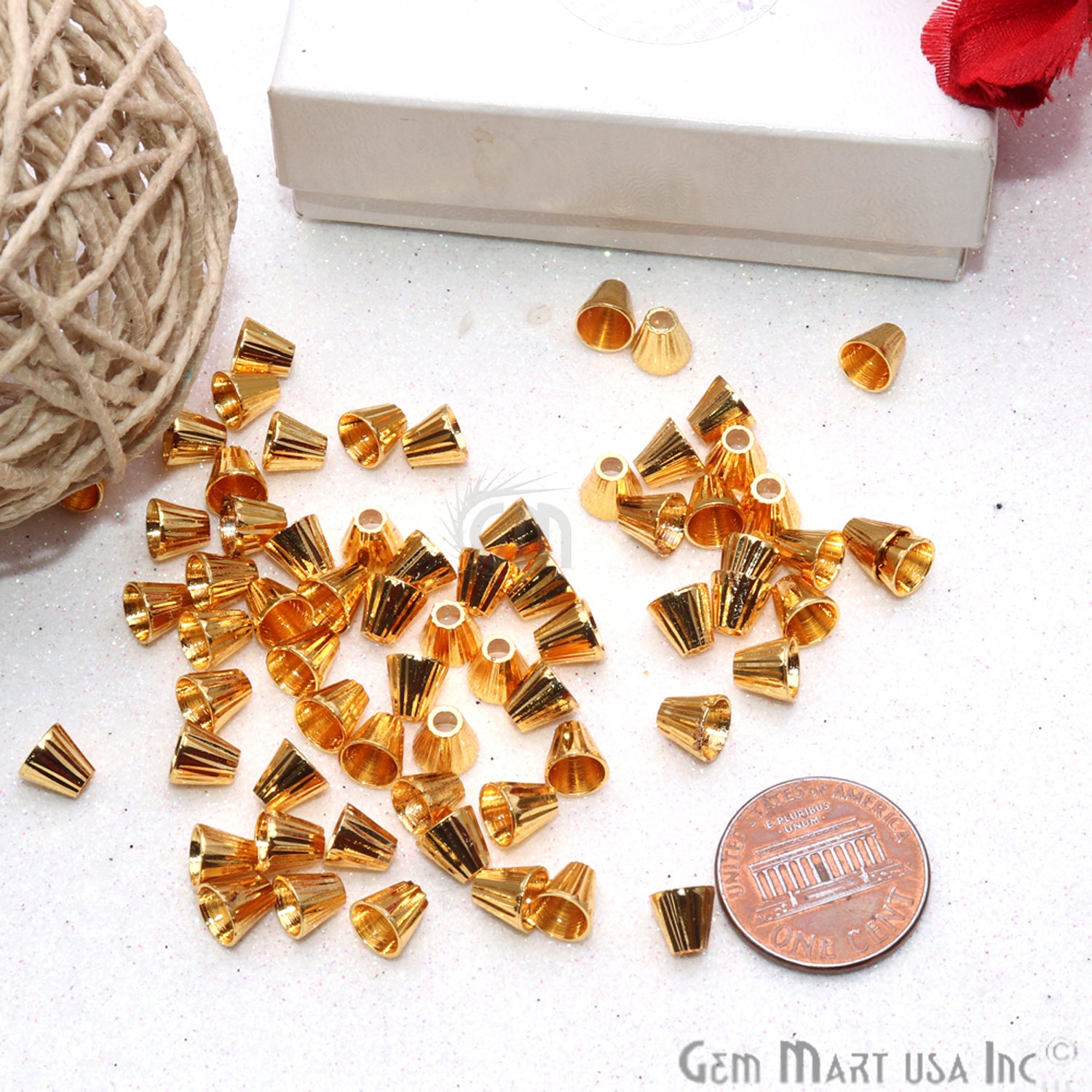 5pc Lot Gold Plated Cone Acrylic Findings 6x5mm Tassel Caps - GemMartUSA