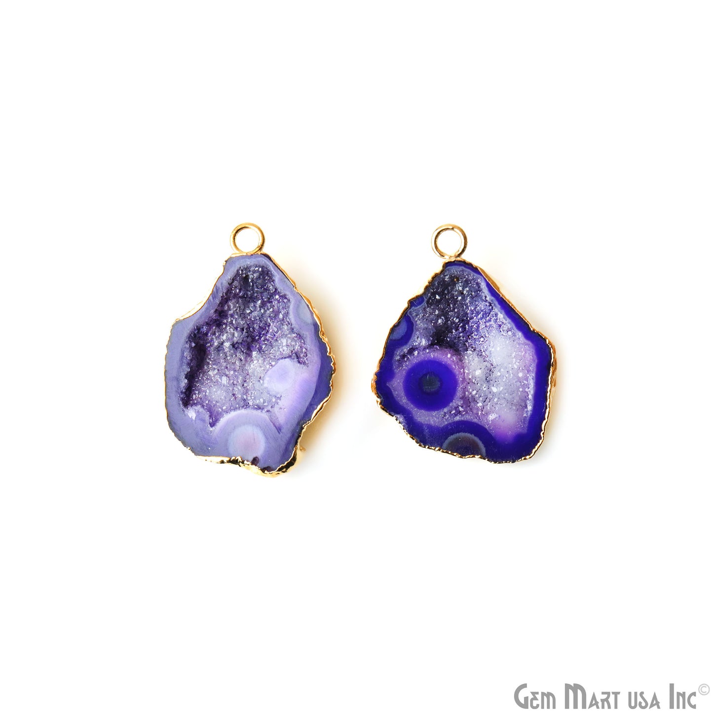 Geode Druzy 24x34mm Organic Gold Electroplated Single Bail Gemstone Earring Connector 1 Pair