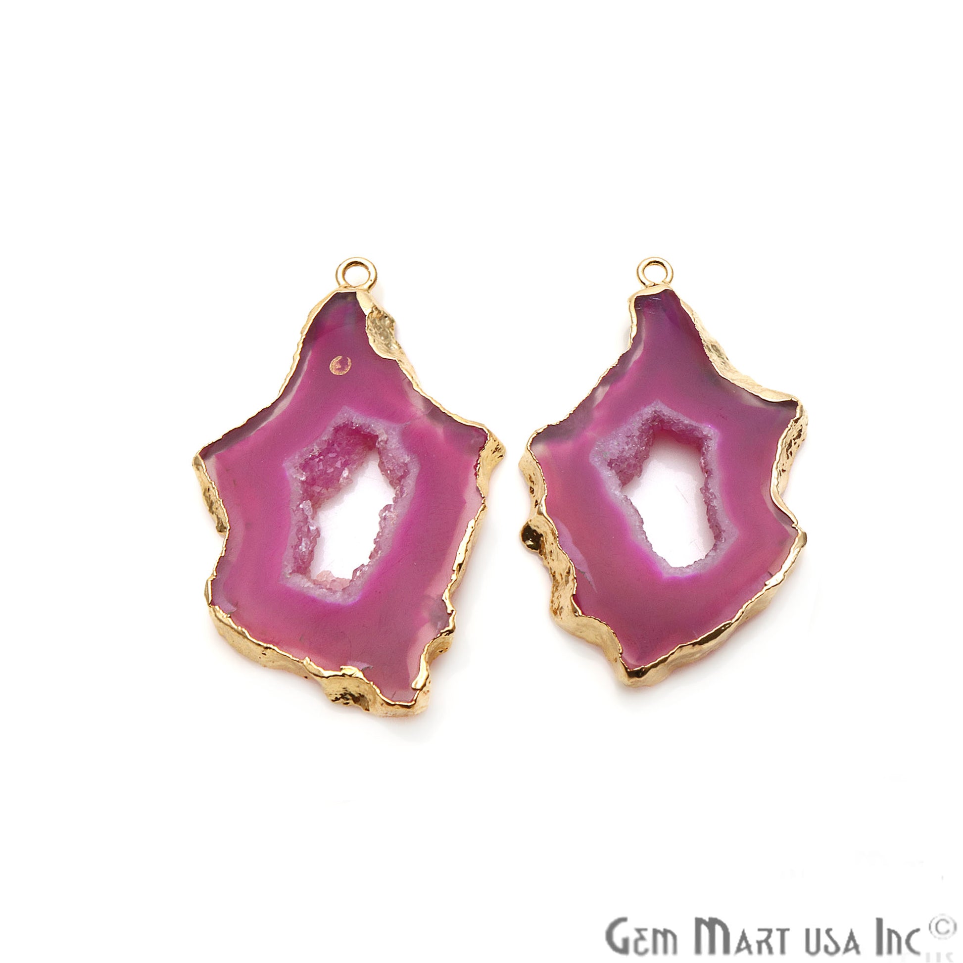 Agate Slice 46x22mm Organic Gold Electroplated Gemstone Earring Connector 1 Pair - GemMartUSA