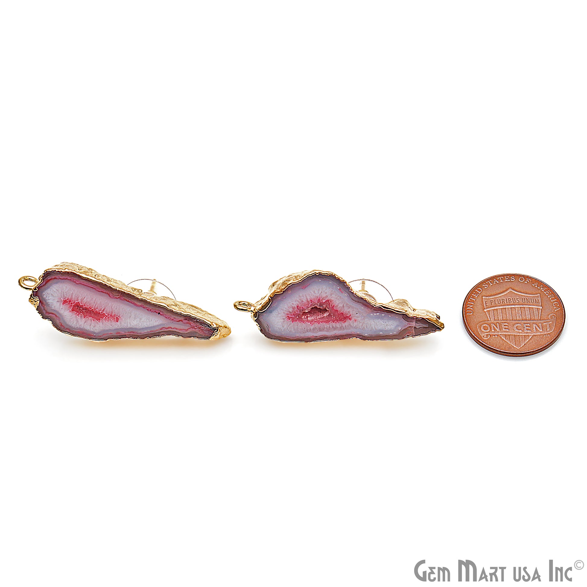 DIY Agate Slice Geode Druzy 40x13mm Gold Electroplated Loop Connector Studs Earrings - GemMartUSA