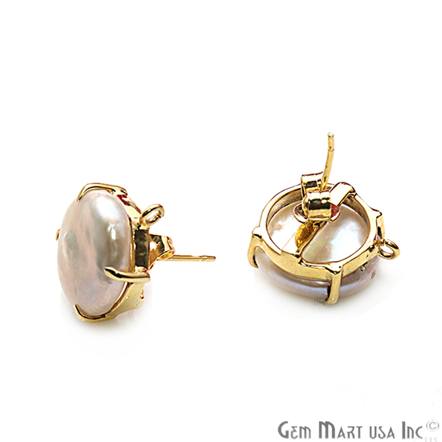 DIY Pearl With Prong Setting Gold Loop Stud Earring - GemMartUSA