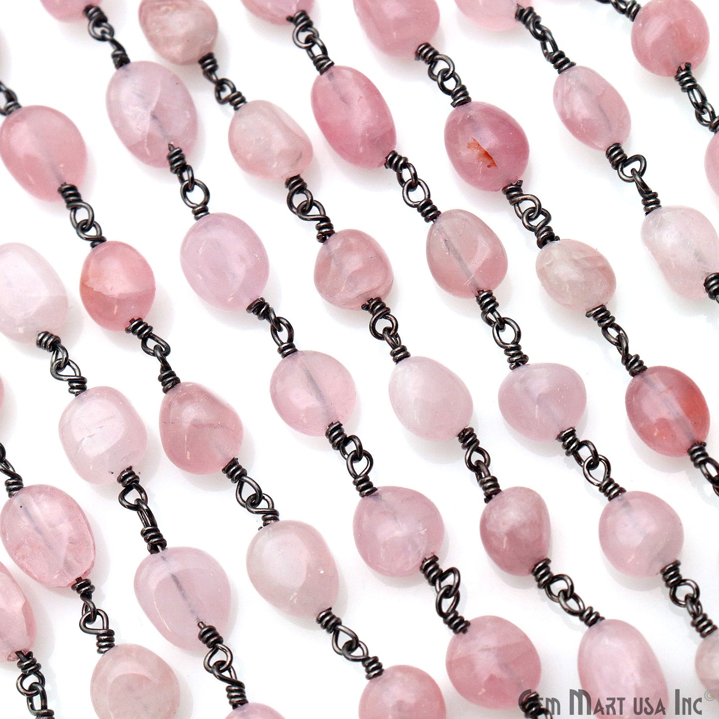 Rose Quartz Tumble Beads 8x5mm Oxidized Gemstone Rosary Chain