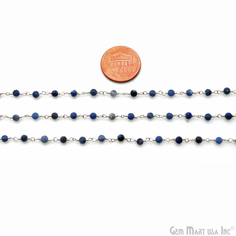 Sodalite Faceted Beads 3-3.5mm Silver Plated Wire Wrapped Rosary Chain